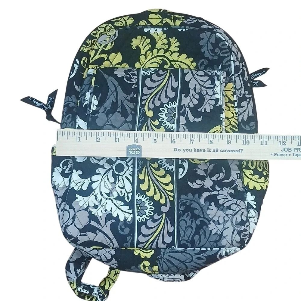 Vera Bradley Quilted‎ Floral Backpack and Matching Wallet Set Yellow Grey Black